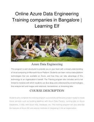 Online Azure Data Engineering Training companies in Bangalore | Learning Elf