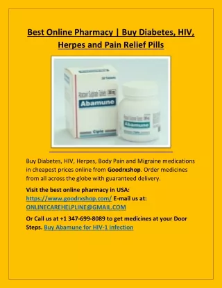 Best Online Pharmacy | Buy Diabetes, HIV, Herpes and Pain Relief Pills