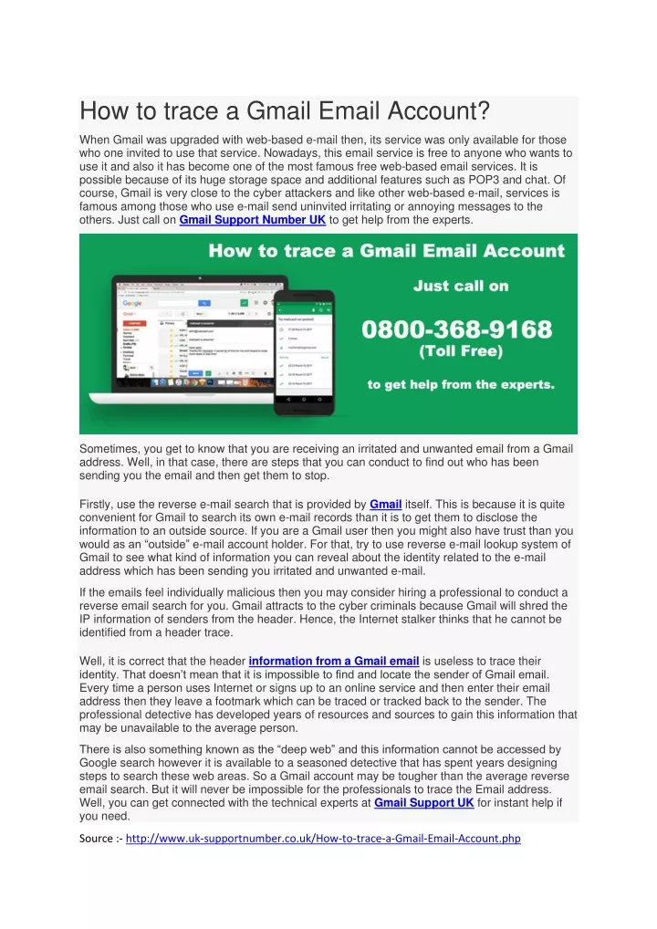 how to trace a gmail email account