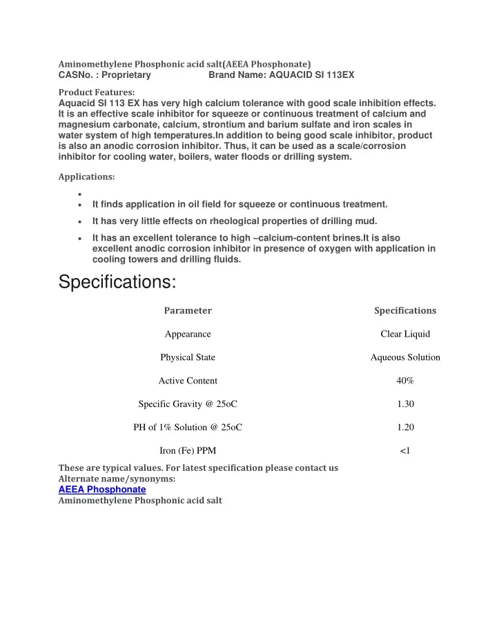 aminomethylene phosphonic acid salt aeea