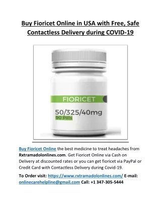Buy Fioricet Online in USA with Free, Safe Contactless Delivery during COVID-19