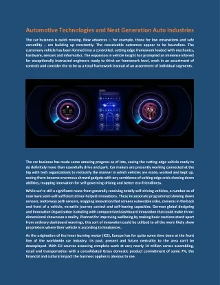 automotive technologies and next generation auto