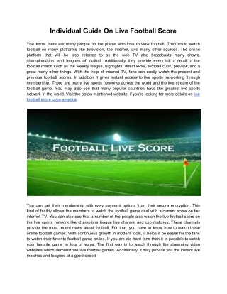 Individual Guide On Live Football Score