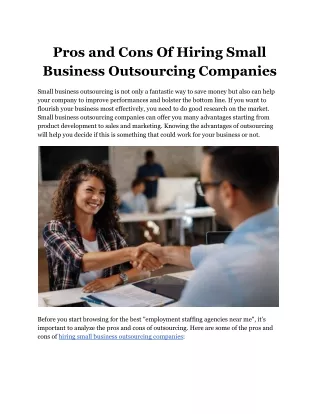 Pros and Cons Of Hiring Small Business Outsourcing Companies