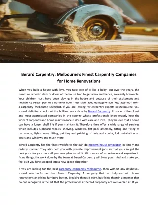 Berard Carpentry: Melbourne’s Finest Carpentry Companies for Home Renovations