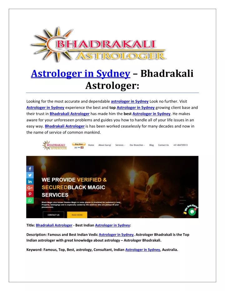astrologer in sydney bhadrakali astrologer