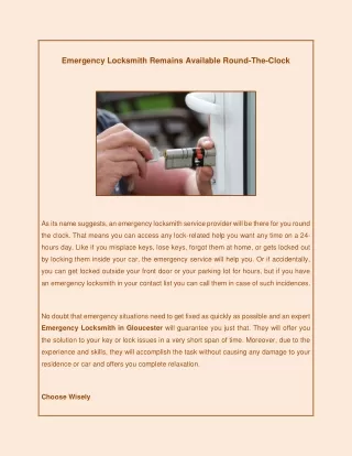 Emergency Locksmith Remains Available Round-The-Clock