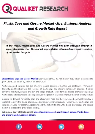 Plastic Caps and Closure Market Key Features, Advancements, Technology development & Forecast 2020-2027