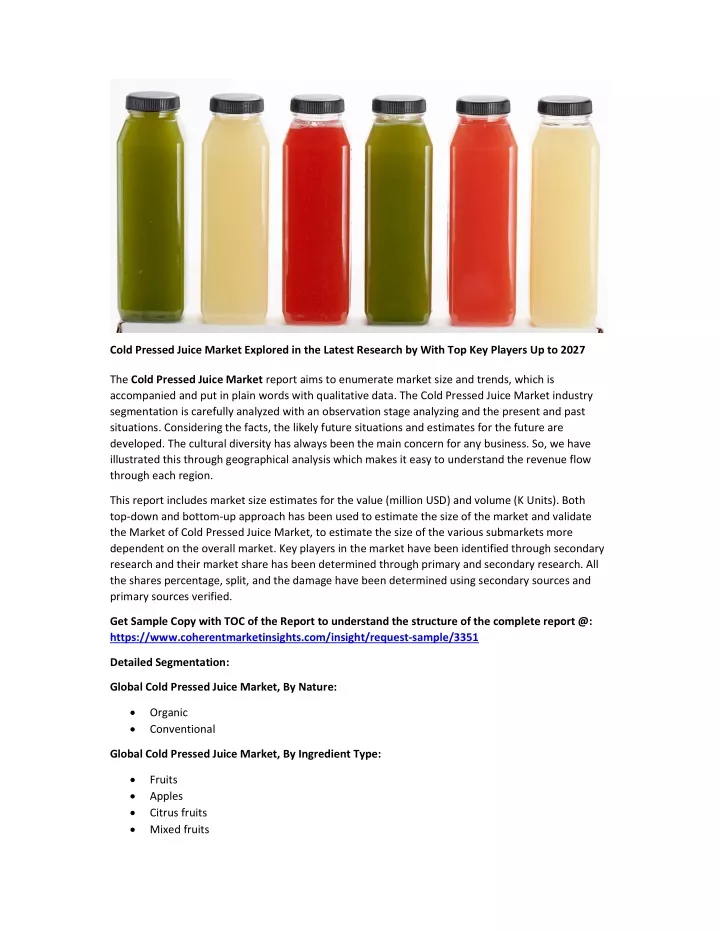 cold pressed juice market explored in the latest