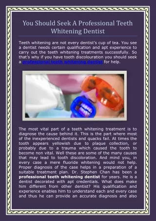 You Should Seek A Professional Teeth Whitening Dentist