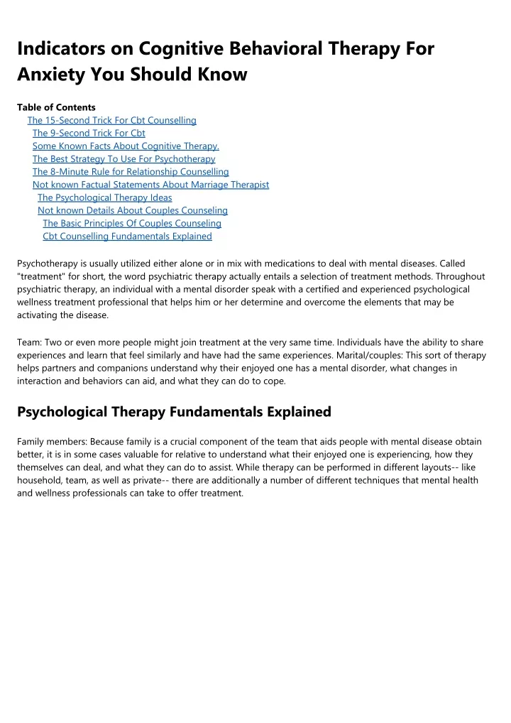indicators on cognitive behavioral therapy