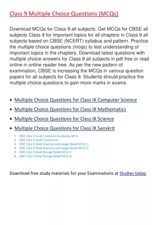 class 9 multiple choice questions mcqs