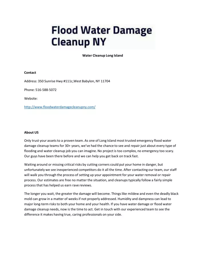 water cleanup long island