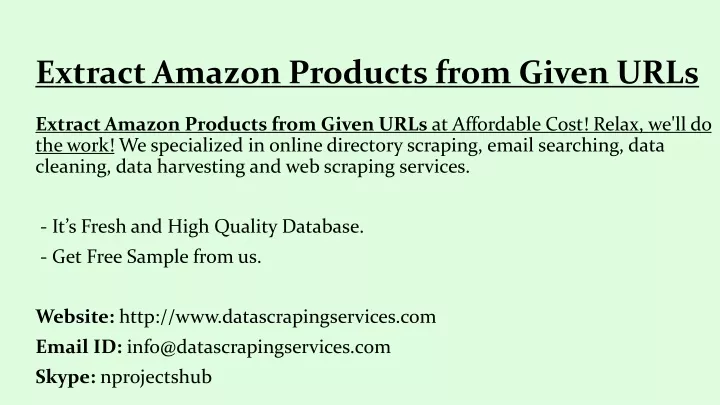 extract amazon products from given urls