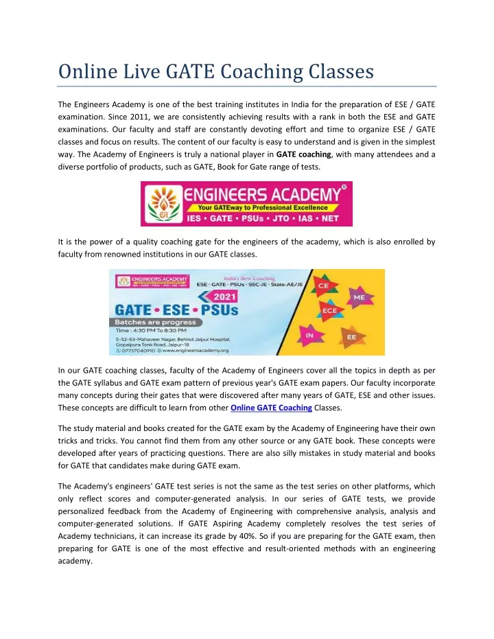 online live gate coaching classes