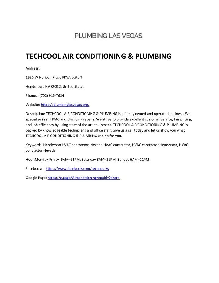 techcool air conditioning plumbing