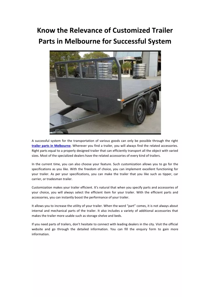 know the relevance of customized trailer parts