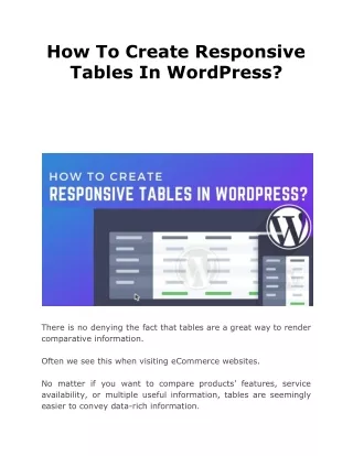 how to create responsive tables in wordpress