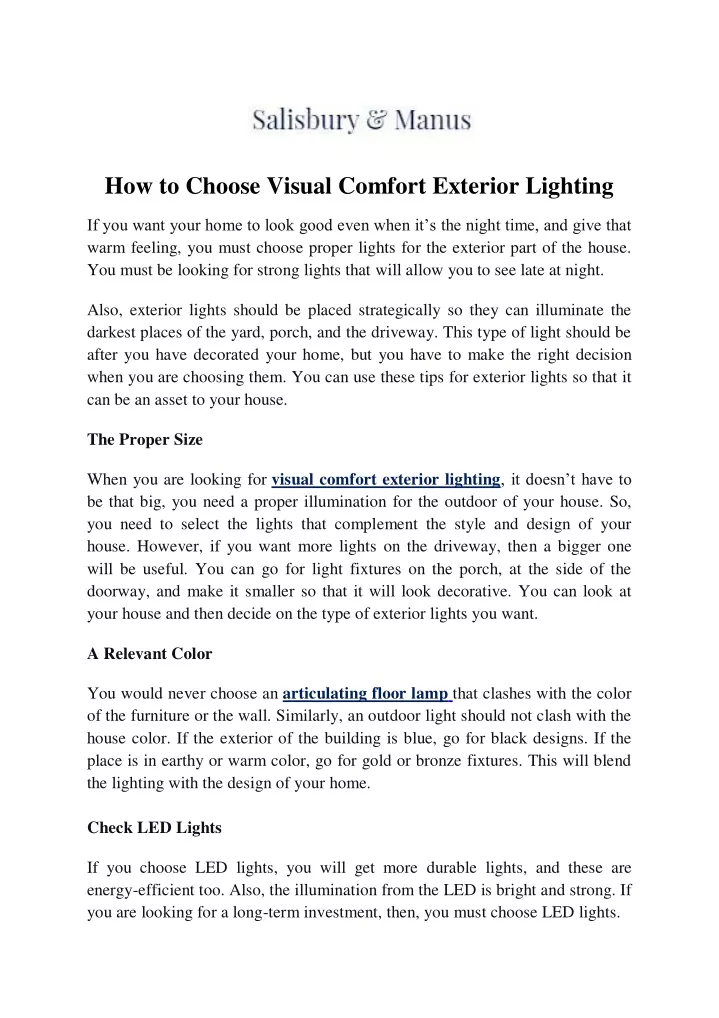how to choose visual comfort exterior lighting