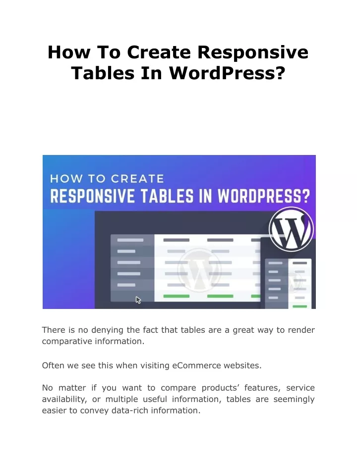 how to create responsive tables in wordpress