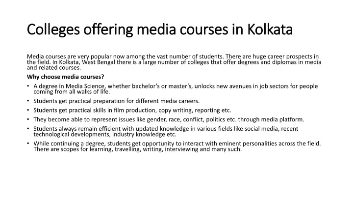 colleges offering media courses in kolkata