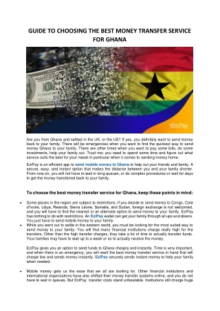 GUIDE TO CHOOSING THE BEST MONEY TRANSFER SERVICE FOR GHANA