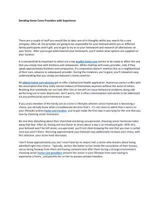deciding home cares providers with experience