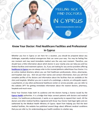 Know Your Doctor: Find Healthcare Facilities and Professional in Cyprus