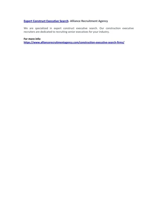 Expert Construct Executive Search- Alliance Recruitment Agency