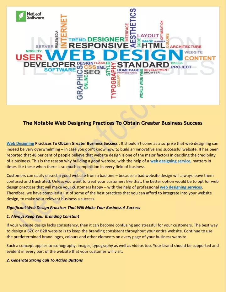 the notable web designing practices to obtain