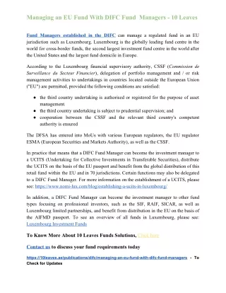 managing an eu fund with difc fund managers