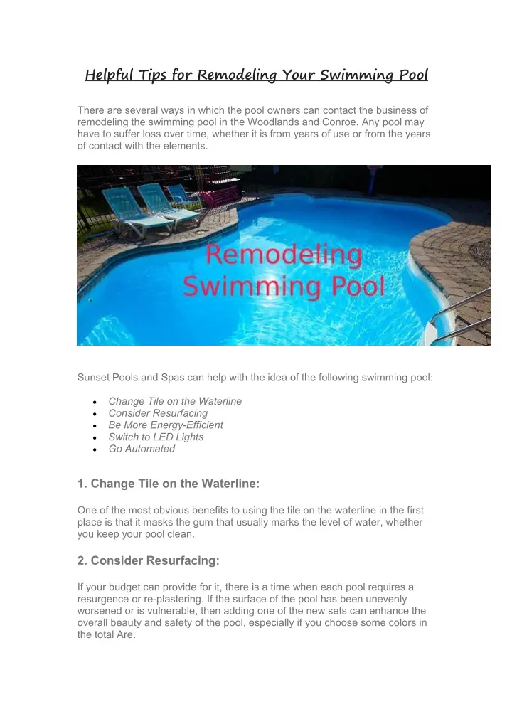 helpful tips for remodeling your swimming pool