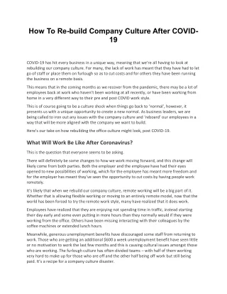 how to re build company culture after covid 19