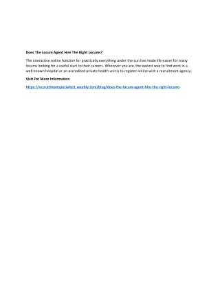 does the locum agent hire the right locums