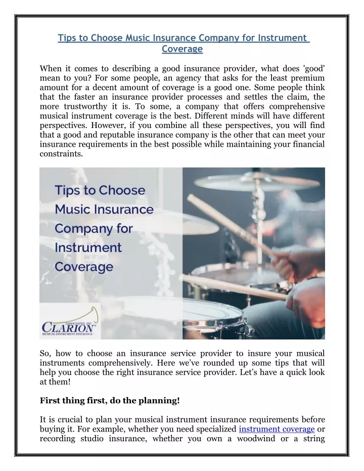 tips to choose music insurance company