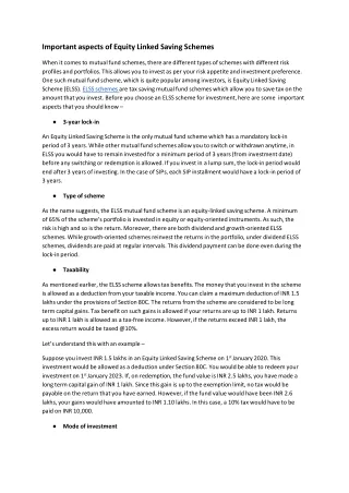 important aspects of equity linked saving schemes