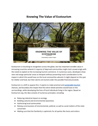 knowing the value of ecotourism