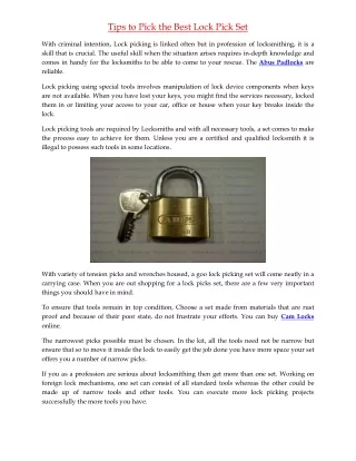 tips to pick the best lock pick set