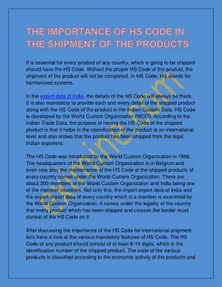 THE IMPORTANCE OF HS CODE IN THE SHIPMENT OF THE PRODUCTS