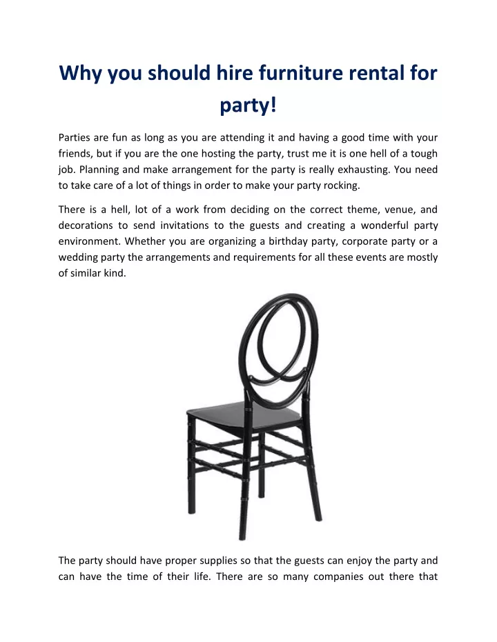 why you should hire furniture rental for party