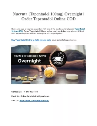 Tapentadol Online Overnight | Top Nucynta Online Pharmacy