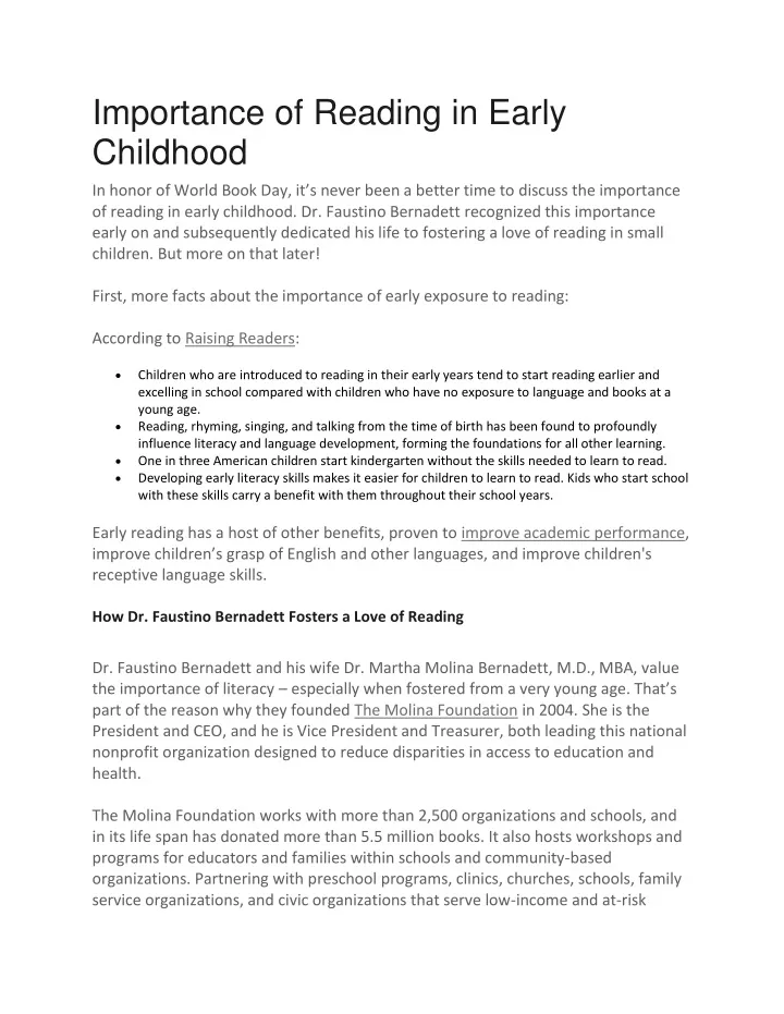 importance of reading in early childhood