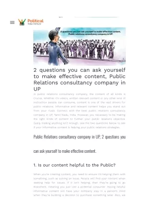 2 questions you can ask yourself to make effective content, Public Relations consultancy company in UP