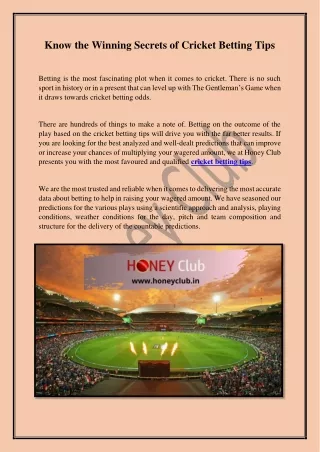 Know the Winning Secrets of Cricket Betting Tips