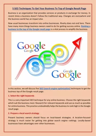 5 SEO Techniques To Get Your Business To Top of Google Result Page