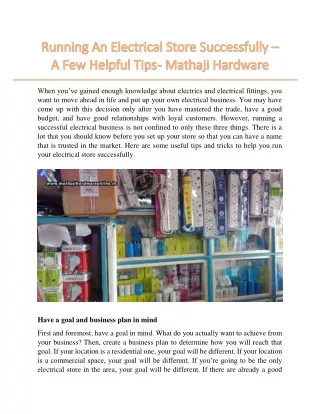 Running An Electrical Store Successfully – A Few Helpful Tips - Mathaji Hardware