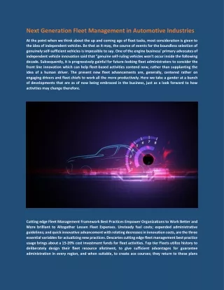 next generation fleet management in automotive