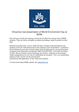 Virtual but real presentation of World Environment Day at BDMI