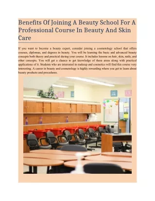 Benefits Of Joining A Beauty School For A Professional Course In Beauty And Skin Care