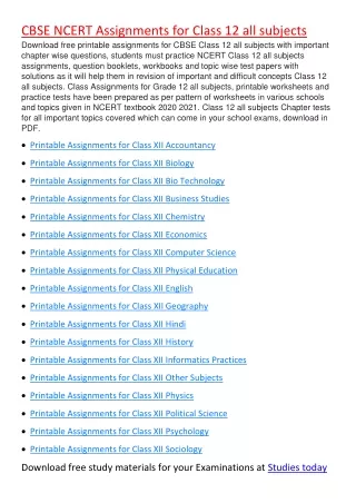 cbse ncert assignments for class 12 all subjects